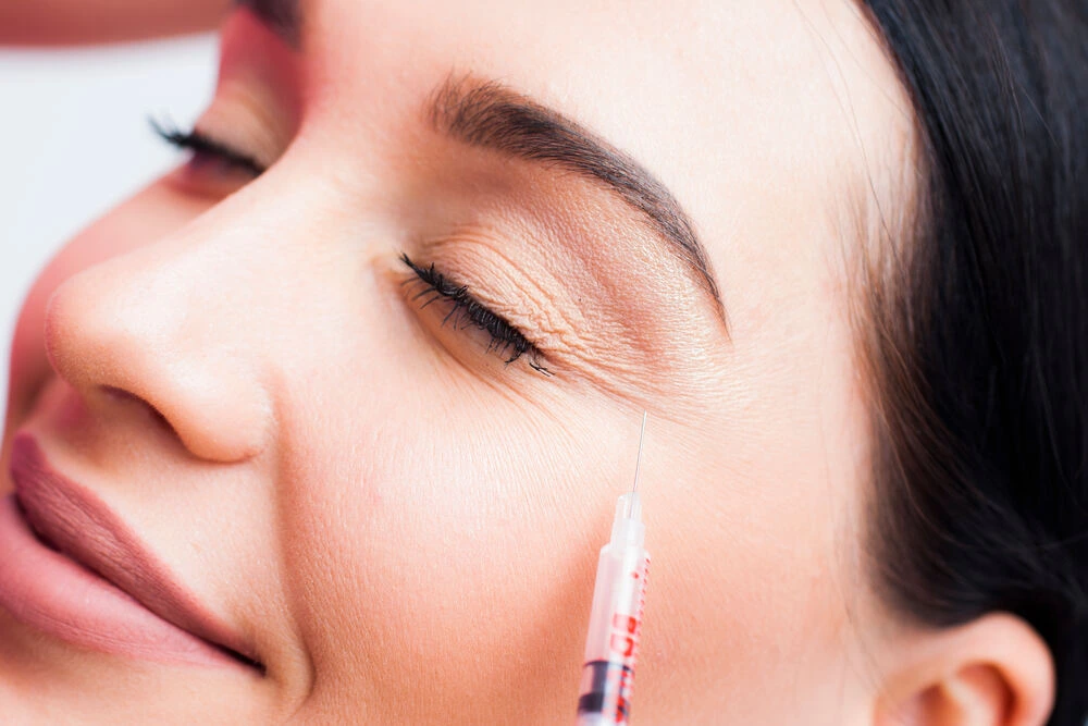 Botox face, face model close-up, brunette girl